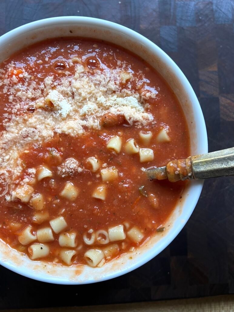 This is a bowl of pasta fagioli soup