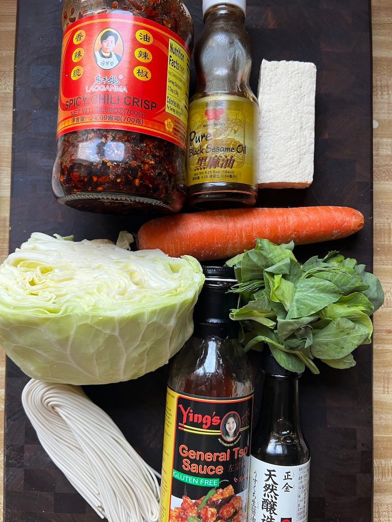 these are ingredients to make tofu and cabbage stir fry