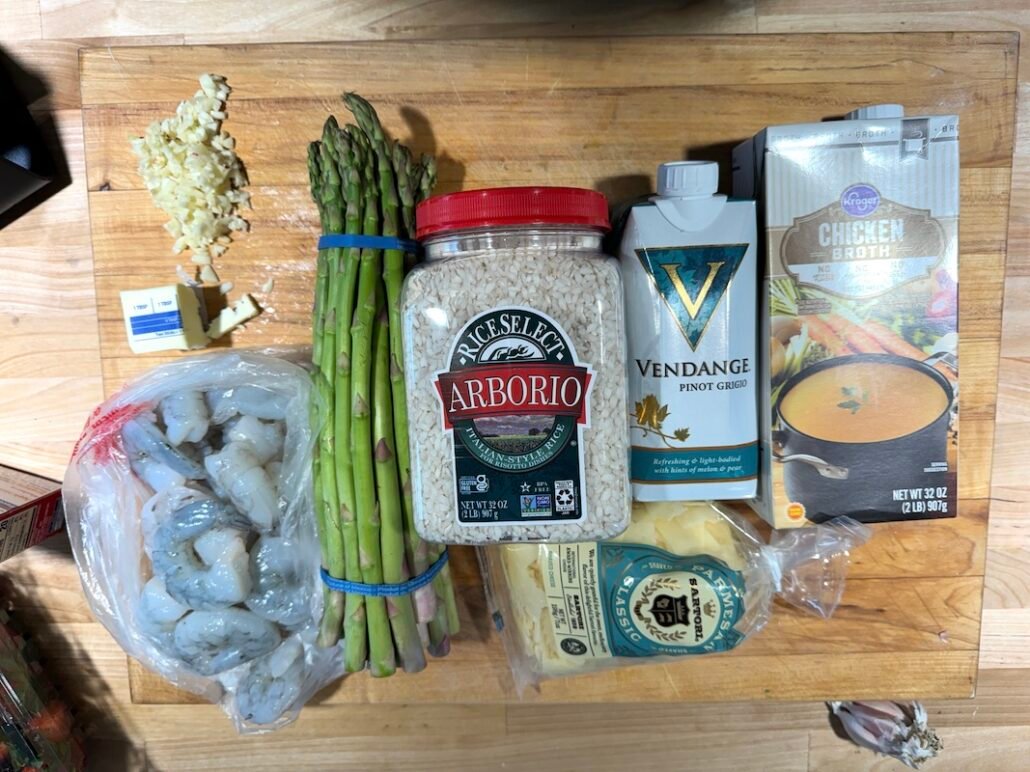these are the ingredients needed for asparagus risotto with shrimp