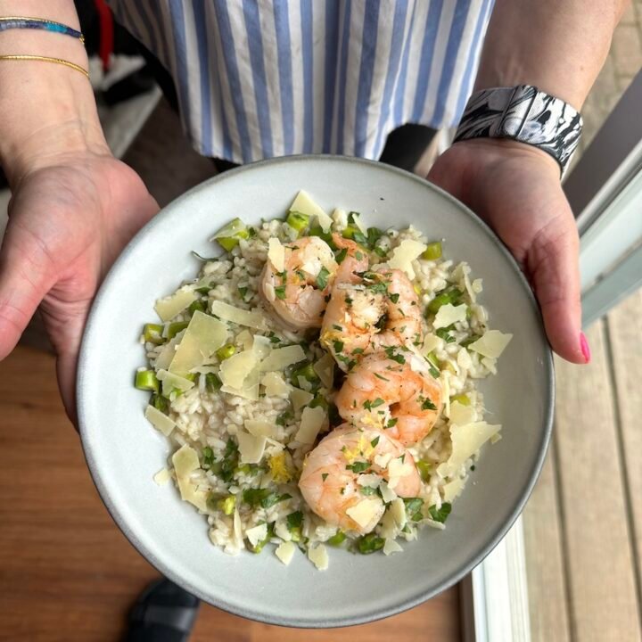 this is shrimp risotto with asparagus
