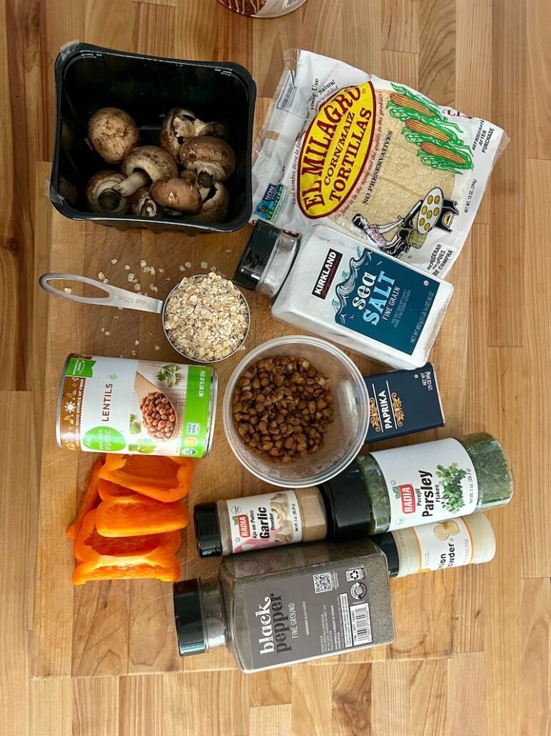 these are the ingredients needed to make lentil smash burger tacos