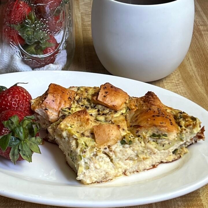 this is a plate with summer breakfasts casserole