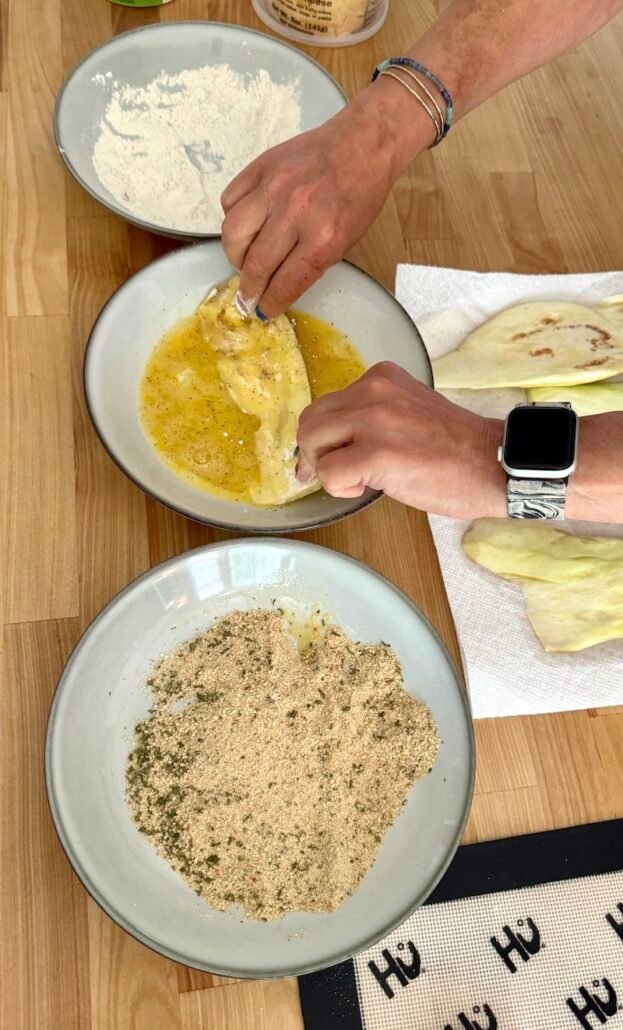 this is the breading station for frying sliced eggplant