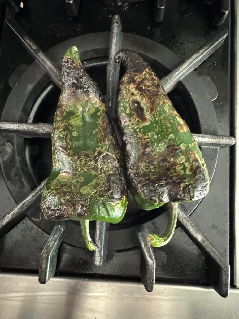 these are charred poblano peppers for chicken enchiladas