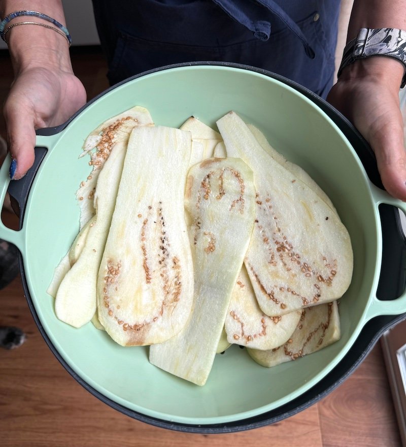 this is eggplant that is salted to wick away excess moisture