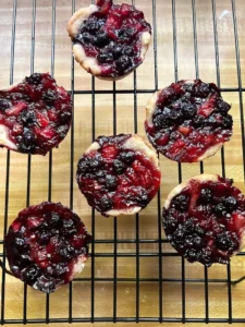 these are mini blueberry rhubarb hand pies