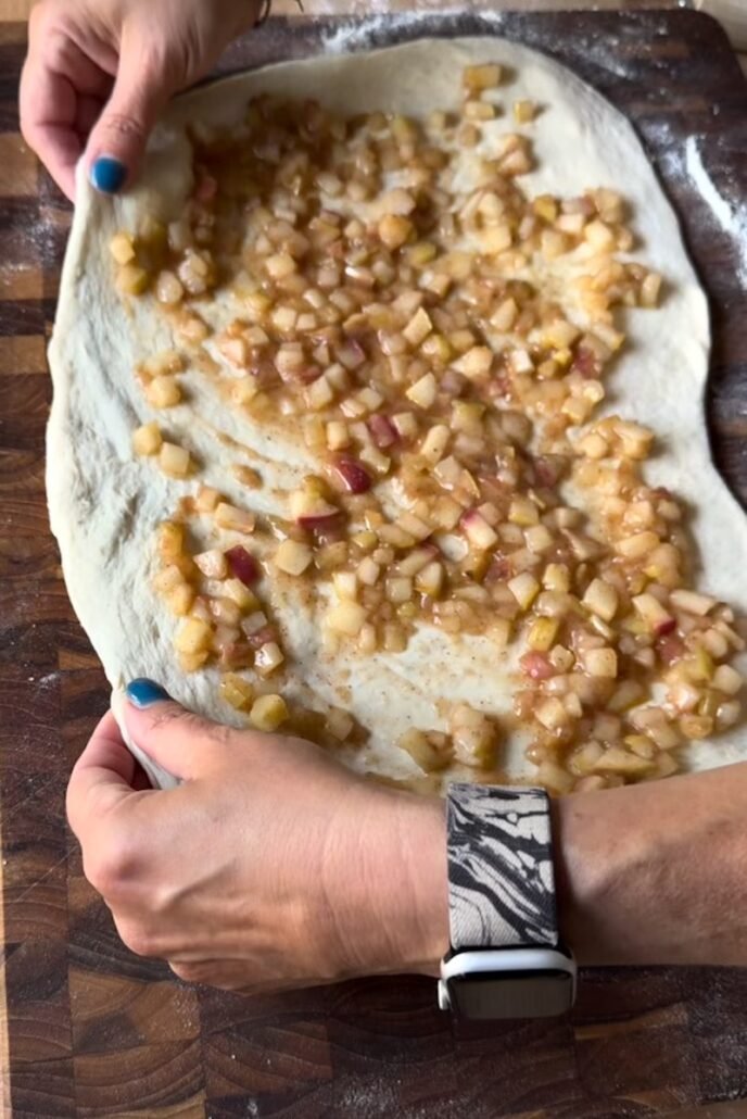 apple pie filling added to dough