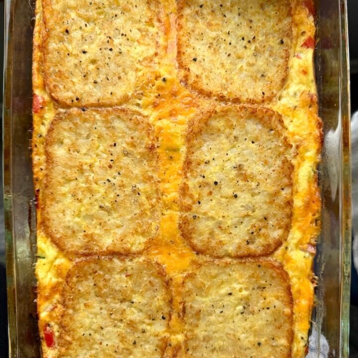 this is a crispy hash brown casserole fresh out of the oven