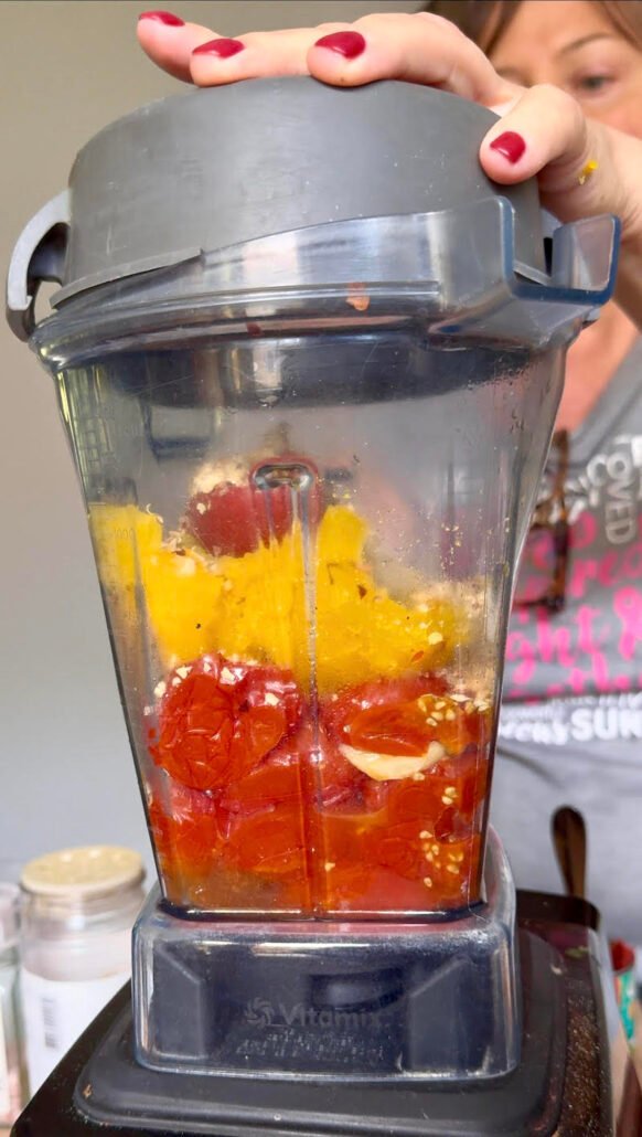 weight watchers friendly pasta sauce being blended until smooth 