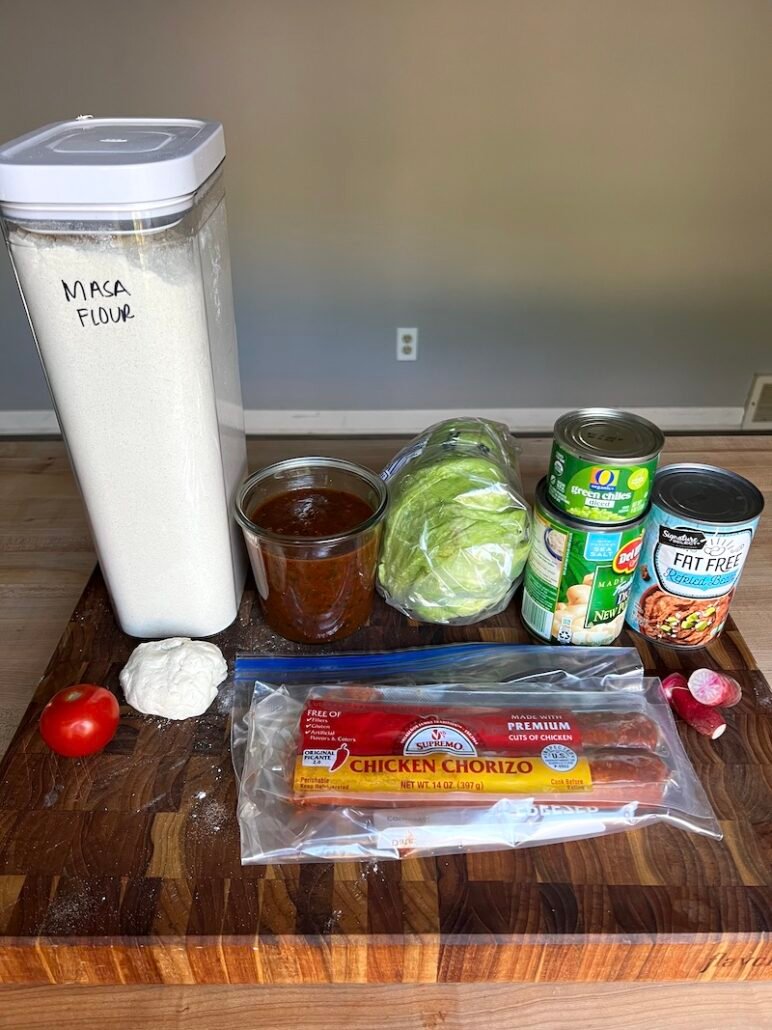 these are the ingredients to make chicken chorizo sopes