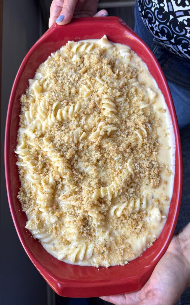 macaroni and cheese ready for the oven