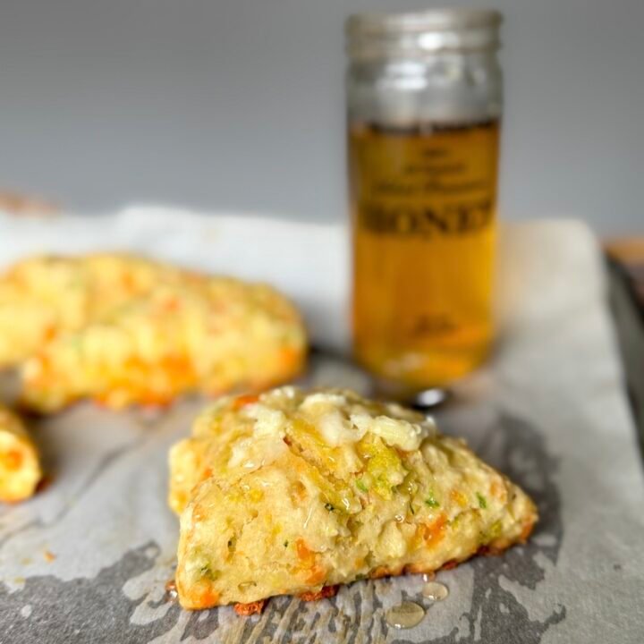 these are delicata squash cheddar jalapeno scones with honey