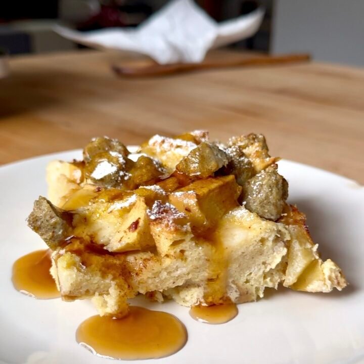 this is a slice of sourdough french toast casserole