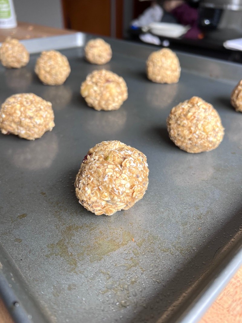 these are breakfast cookies rolled in a ball before pressing and baking