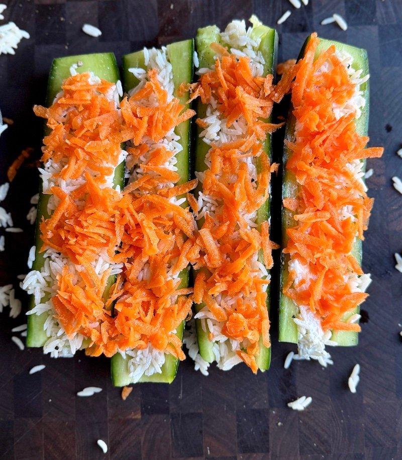 carrot slaw added to weight watchers cucumber shrimp boats