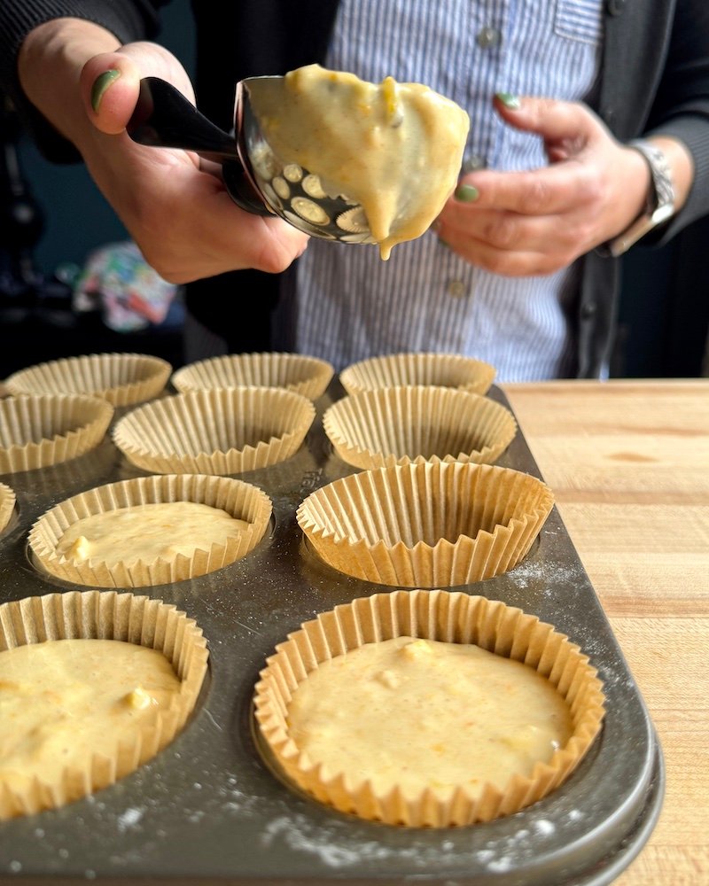 scooping batter for weight watchers friendly cupcakes