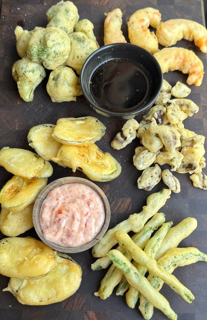 this is tray of shrimp and vegetable tempura that is only 5 Weight Watchers points