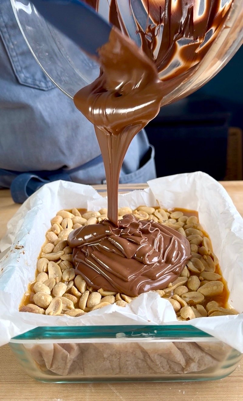 melted chocolate for homemade snickers bars