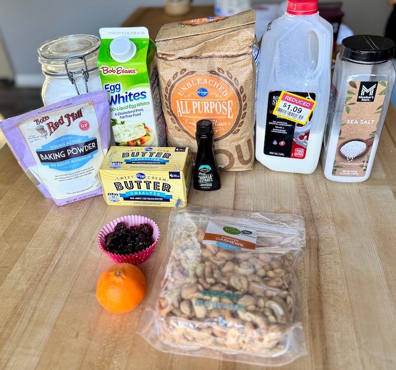 ingredients for cranberry orange cashew biscotti