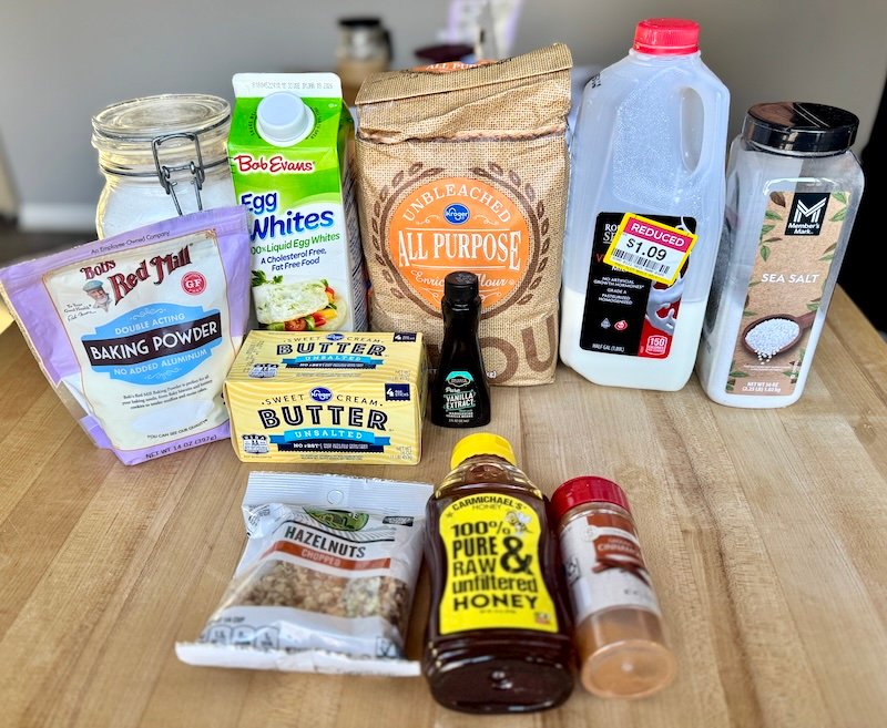 ingredients for honey cinnamon hazelnut biscotti