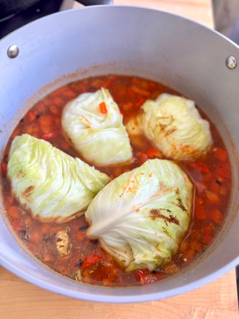 Weight Watchers side dish of braised cabbage after cooking for 40 minutes