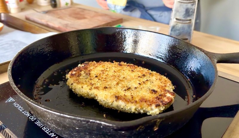 burger king chicken sandwich in cast iron skillet