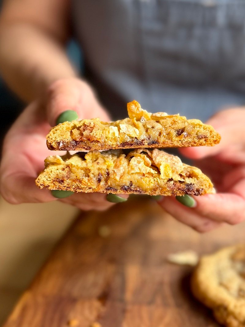 frosted flakes cookies cut in half