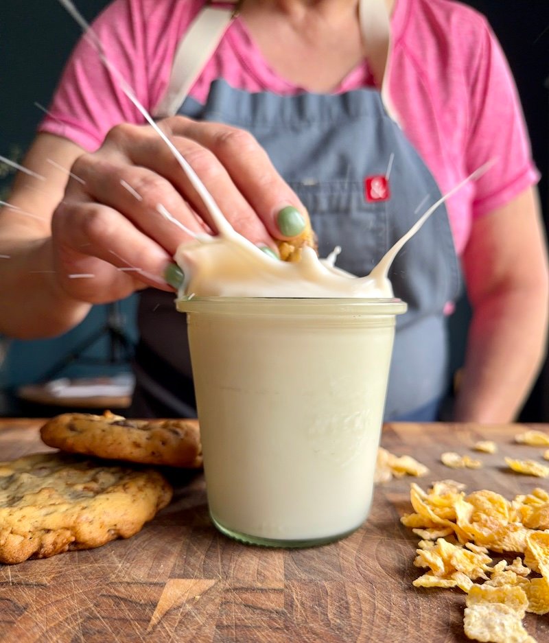 cookies dunked in milk