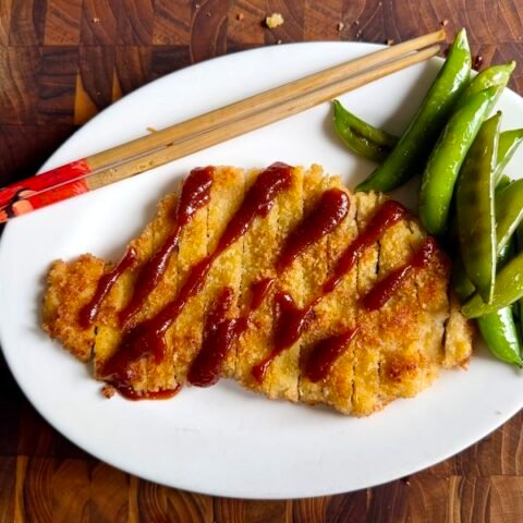 chicken katsu with sugar snap peas