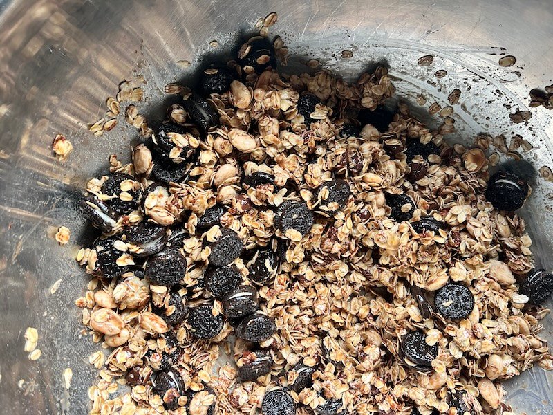 saturated oreo granola before baking