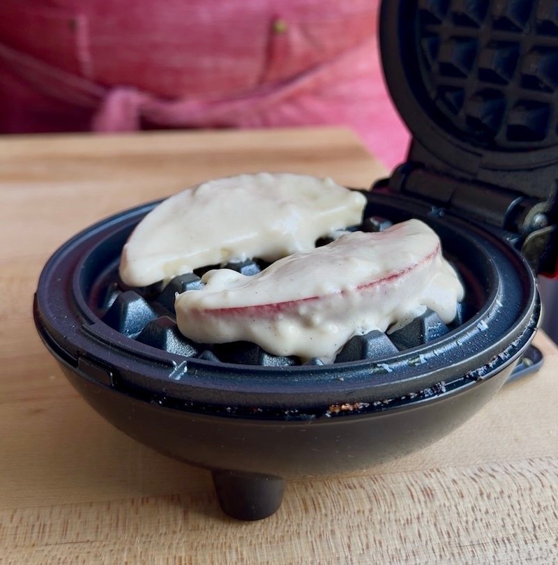 apples dipped in waffle batter