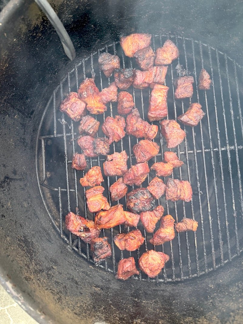 pork shoulder burnt ends on grate