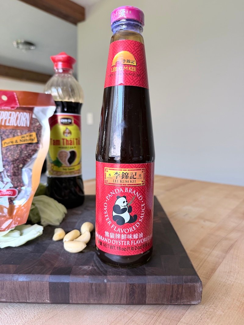 a bottle of oyster sauce for chinese cabbage